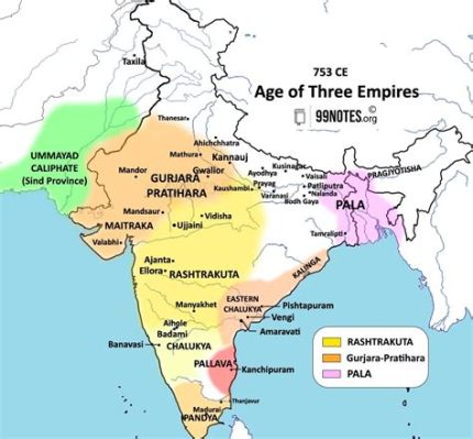  第8世紀インドにおけるカンナウジの戦いの勃発と、その後のラシュトラクータ王朝の台頭